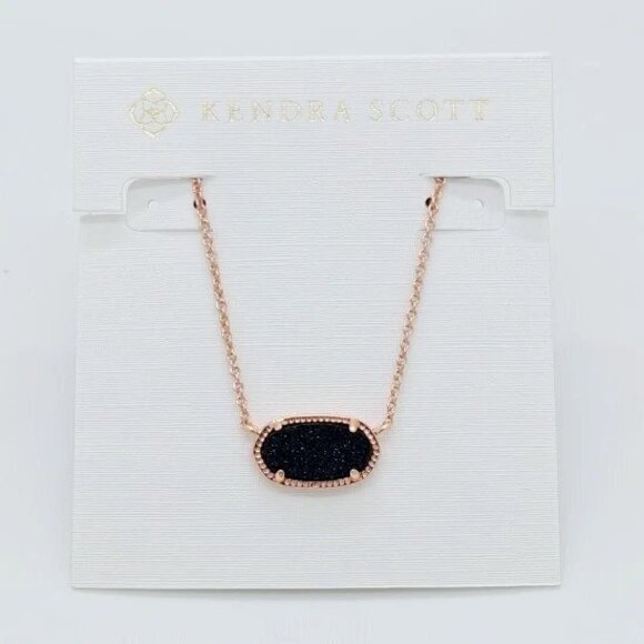 Kendra Scott Jewelry - Kendra Scott Elisa Rose Gold Pendant Necklace In Black Drusy